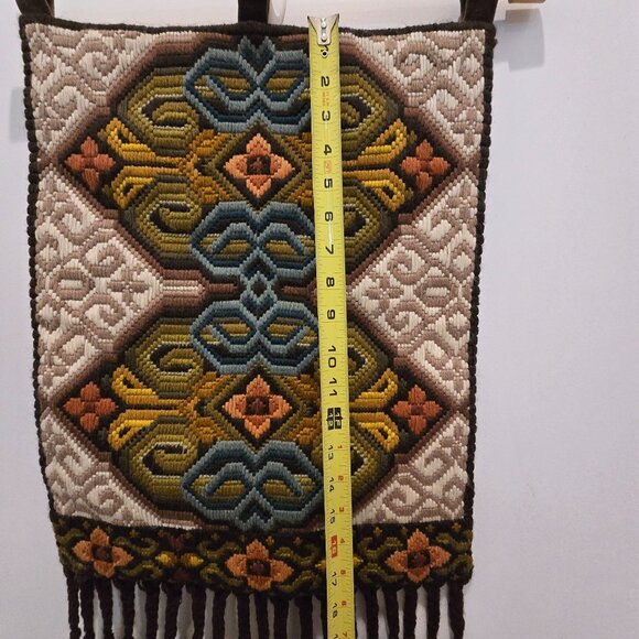 Vintage Swedish Folk Ark Handmade Woven Wool Wall Hanging with Bamboo Rod - Picture 10 of 16